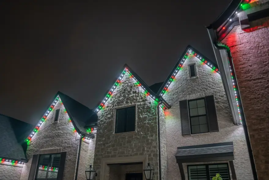 Permanent holiday lighting installed on a home