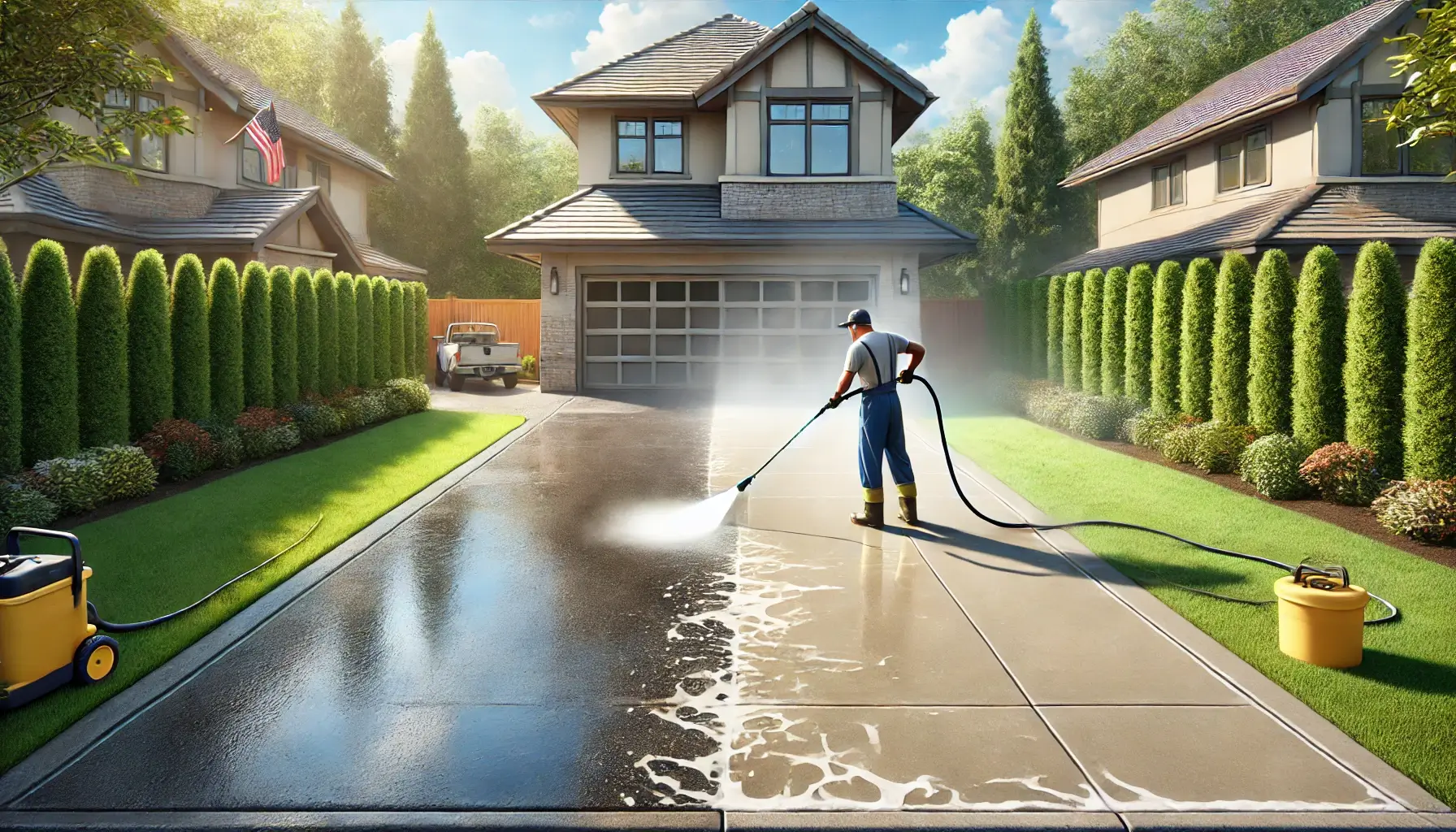 A clean driveway after professional pressure washing