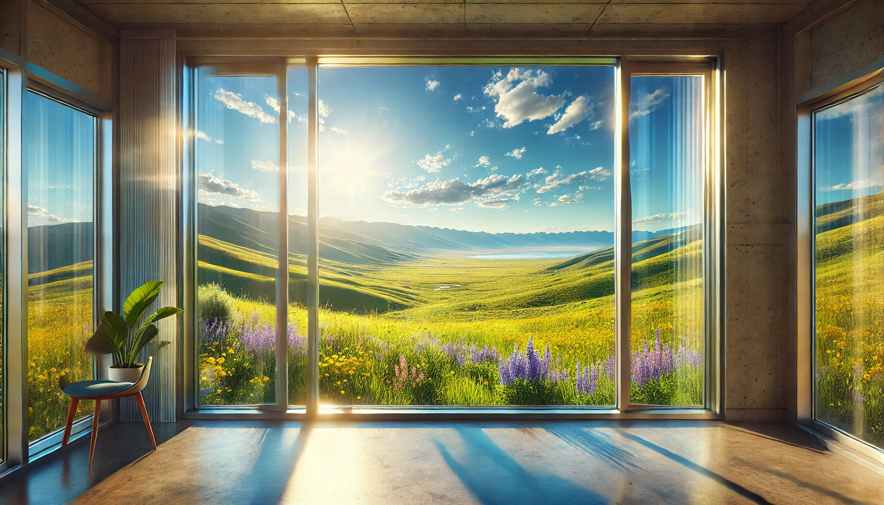 Sparkling clean windows with a scenic view outside